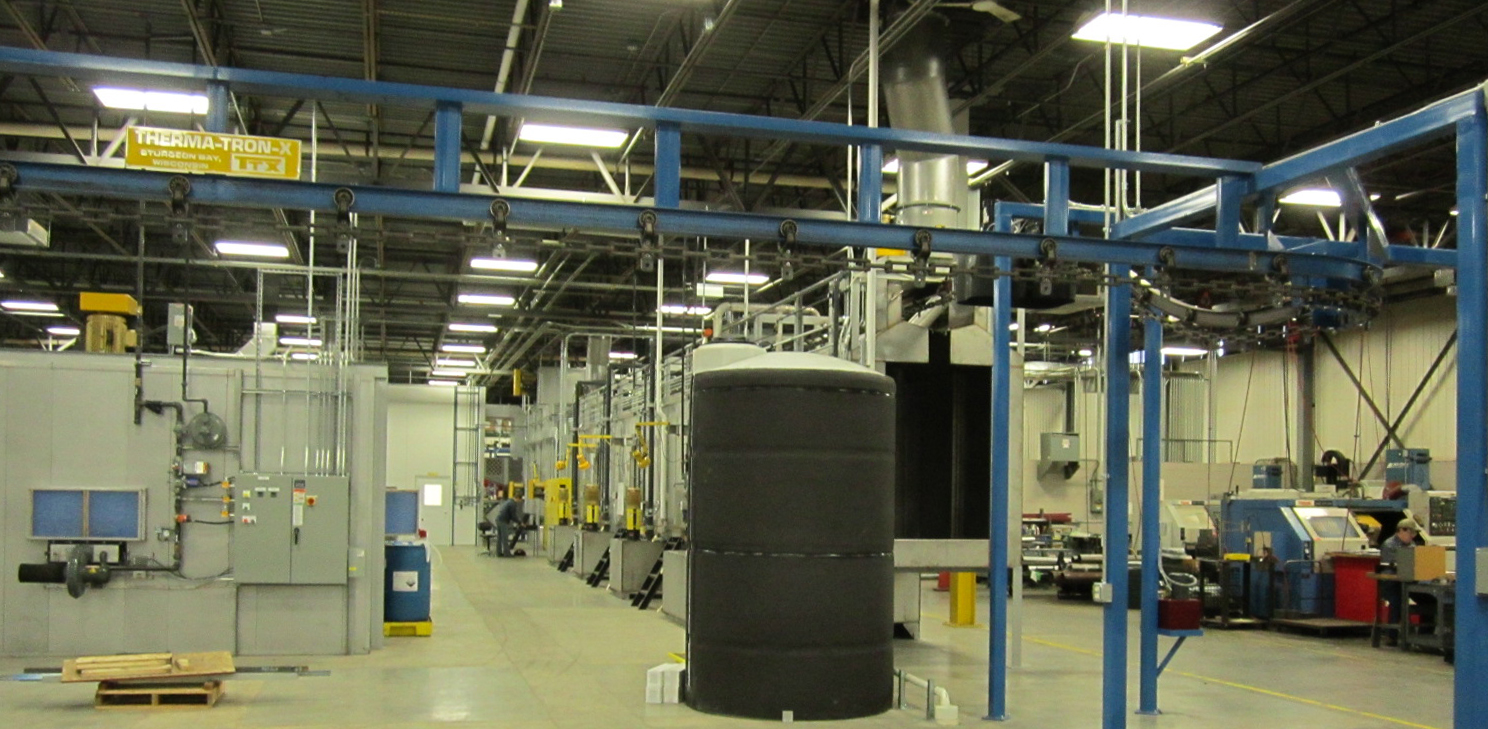 TTX pre-treatment systems can be fabricated using mild or stainless steel. Slotted roof designs protect conveyor lubricant from contaminating parts